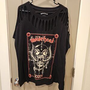 Torrid 0 0X Motörhead Black T-Shirt Tee Slashed Plus Size 12 Oversized